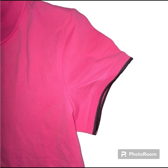 NWT 90s Polo Shirt Pink w black trim Short Sleeve top snaps pop collar Barbie - Picture 9 of 9